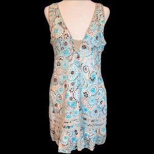 Free People Blue Tan Retro Style Mini Dress Sz10
